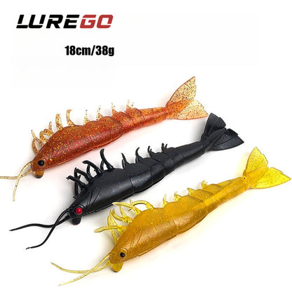 18cm/38g /Realistic Soft Artificial Shrimp Fishing Lures, Silicone Prawn Baits for Saltwater Sea Fishing