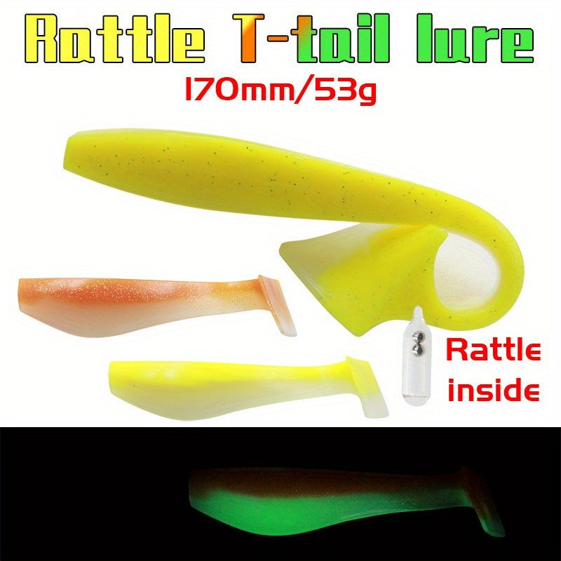 6.69in Sound Bead T-Tail Soft Bait, Mimicking Lure for Night Fishing Squid, Soft Worm with Sound at The Tail