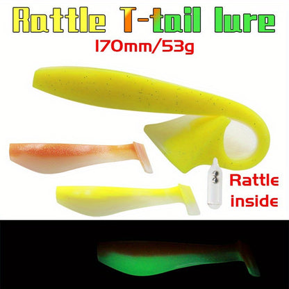 6.69in Sound Bead T-Tail Soft Bait, Mimicking Lure for Night Fishing Squid, Soft Worm with Sound at The Tail