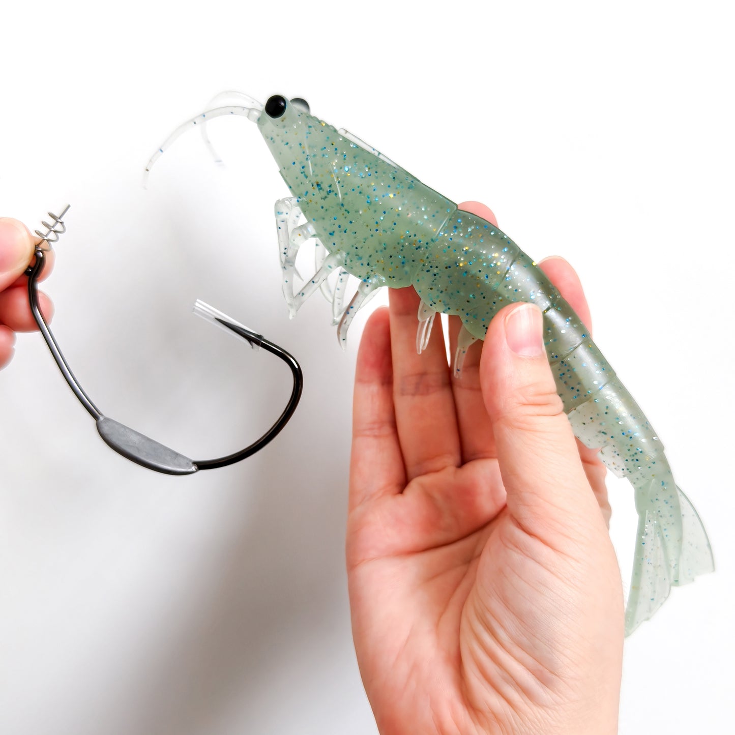 18cm/38g /Realistic Soft Artificial Shrimp Fishing Lures, Silicone Prawn Baits for Saltwater Sea Fishing