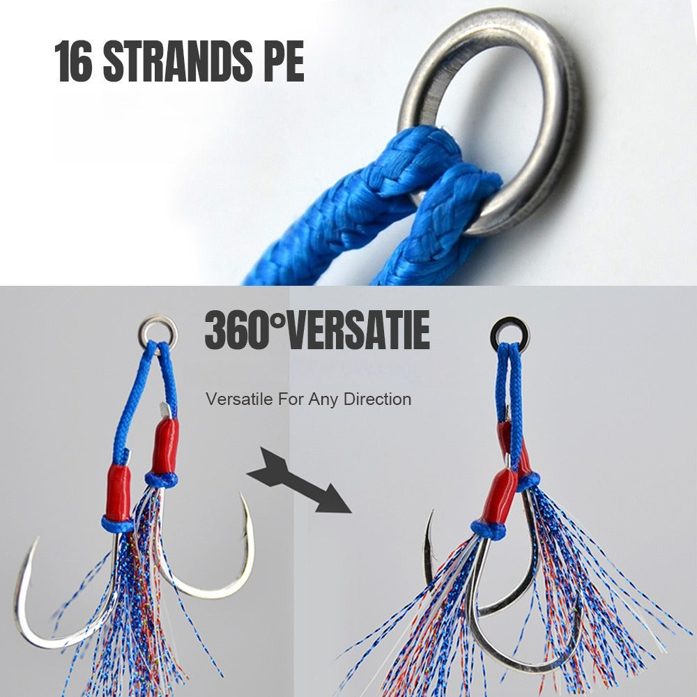 LUREGO Swivel Assist Hooks 2/0-7/0, 16-Strand PE Braid for Metal Jigging