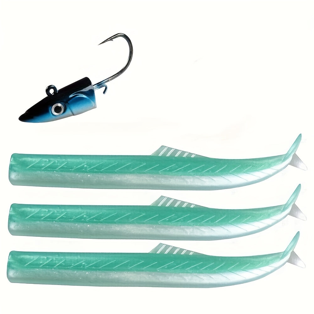 Blue 20g Jig Head + 3-Tail Swimbait Set | 115mm/ 6g Ultra-Realistic Lure | Casting Bottom Rig