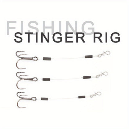 3pcs  Mustad STINGER RIG with Quick Change Hooks - High-Strength Wire Leader for Pike, Bass, and Predatory Fish