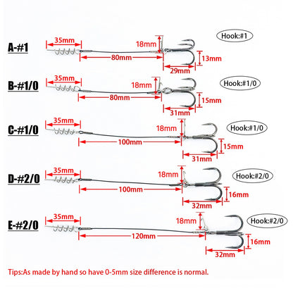 2PC Stinger Wire Trace Leader With Screw Treble Hook For Soft Bait