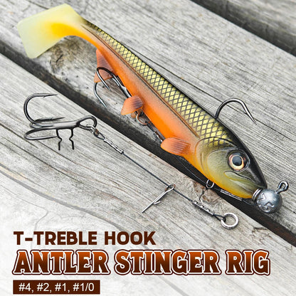 LUREGO 2pcs Strike Point Stinger Rig for Pike Fishing, Wide Bend T Belly Assist Hooks #4 #2 #1 #1/0, Soft Rubber Softbait Lure Fishing Accessorie
