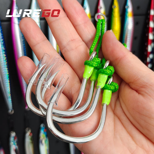 2PC Assit Hooks 360-degree PE tie line sea fishing with high-carbon steel iron plate auxiliary double hook