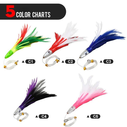 160mm/46g Feather Trolling Lure, Resin Fish Head UV Bionic Spanish Mackerel Sea Fishing Bait for Saltwater Trolling Fishing