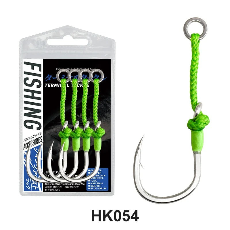 4PC Single Assit Hooks High-carbon steel sea fishing, PE binding line