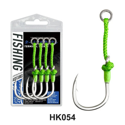 4PC Single Assit Hooks High-carbon steel sea fishing, PE binding line