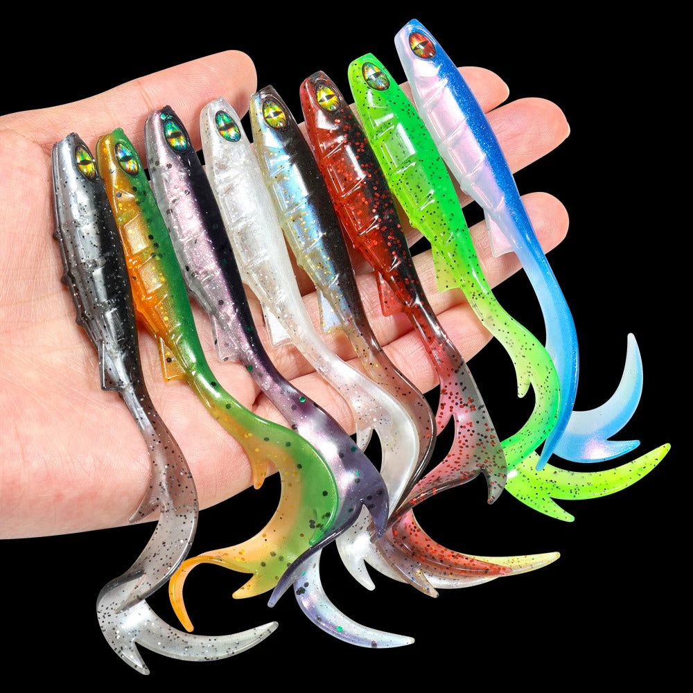 20pcs 9.5cm Fireflow Soft Bait Fishing Lure Long Curl Tail With 3D Eyes