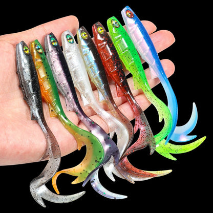 20pcs 9.5cm Fireflow Soft Bait Fishing Lure Long Curl Tail With 3D Eyes