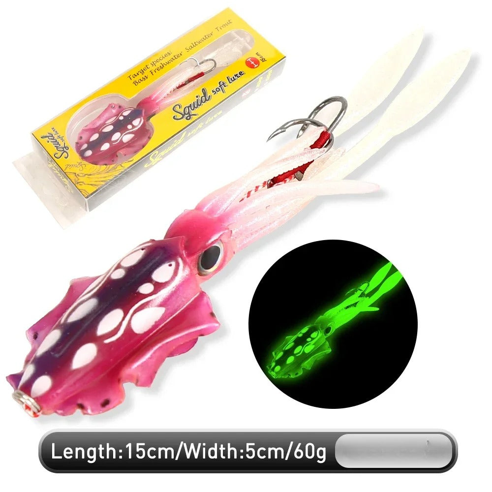 60g Soft Squid Bait Fishing Trolling Lure Octopus Head Jigs Luminous UV Squid Jig