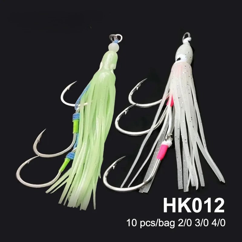 2PCS Sea Fishing Luminous Squid Hooks, Realistic Octopus Three-Hook Boat Fishing for Mackerel And Ribbonfish Hooks