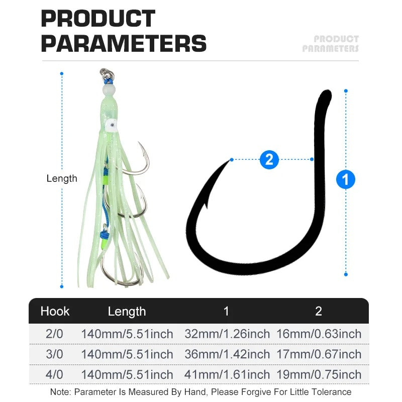2PCS Sea Fishing Luminous Squid Hooks, Realistic Octopus Three-Hook Boat Fishing for Mackerel And Ribbonfish Hooks