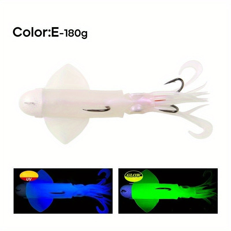 Big Eye Squid Fishing Lure - Glow-in-the-Dark UV Lure with Anti-Loose Design, Durable Metal Hooks & Soft Bait for Deep Sea Night Fishing