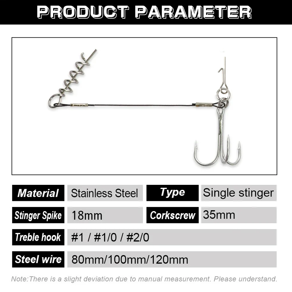 2PC Stinger Wire Trace Leader With Screw Treble Hook For Soft Bait