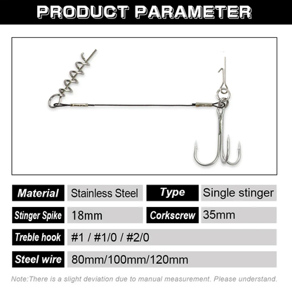 2PC Stinger Wire Trace Leader With Screw Treble Hook For Soft Bait
