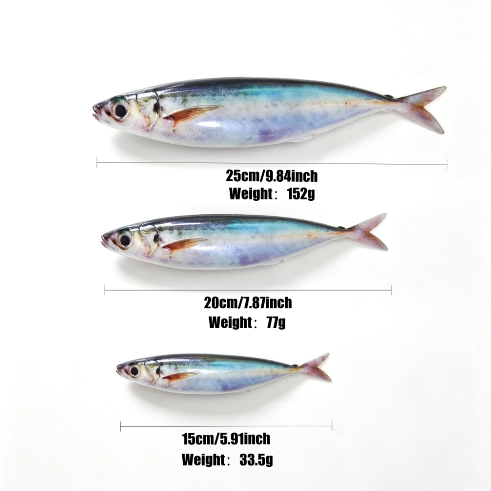 LUREGO 3D Print Sardine Swimbait 15–25cm – Soft Mackerel Lure for Tuna & Bass