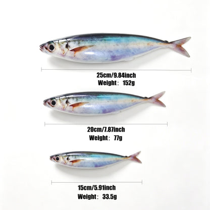 LUREGO 3D Print Sardine Swimbait 15–25cm – Soft Mackerel Lure for Tuna & Bass