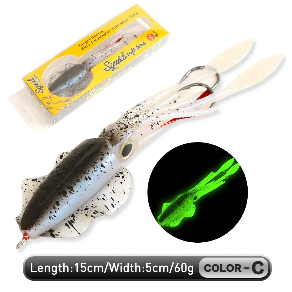 60g Soft Squid Bait Fishing Trolling Lure Octopus Head Jigs Luminous UV Squid Jig