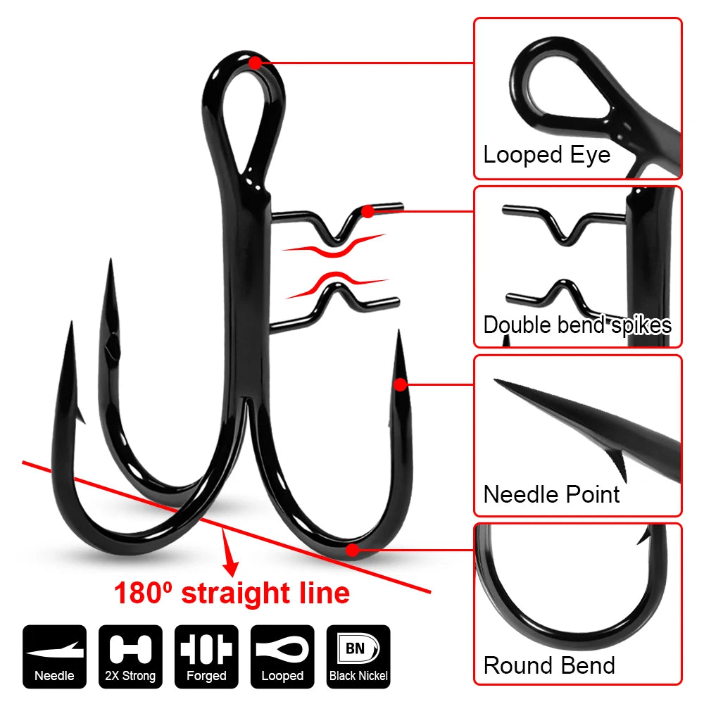 LUREGO 2pcs Strike Point Stinger Rig for Pike Fishing, Wide Bend T Belly Assist Hooks #4 #2 #1 #1/0, Soft Rubber Softbait Lure Fishing Accessorie