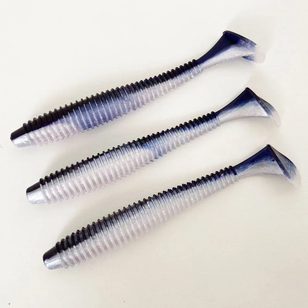 3PCS  16cm/20cm Large Ribbed T-Tail Soft Lure, Realistic Fishing Bait, Slow-Sink Design, Suitable for All Water Layers
