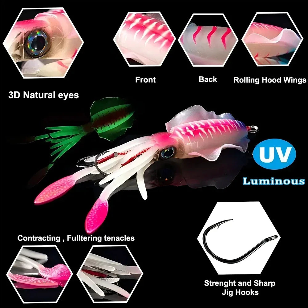 60g Soft Squid Bait Fishing Trolling Lure Octopus Head Jigs Luminous UV Squid Jig