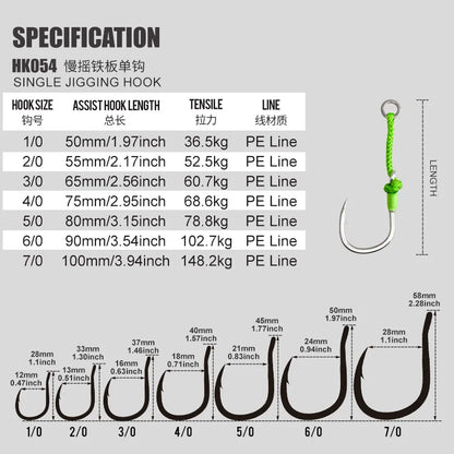 4PC Single Assit Hooks High-carbon steel sea fishing, PE binding line
