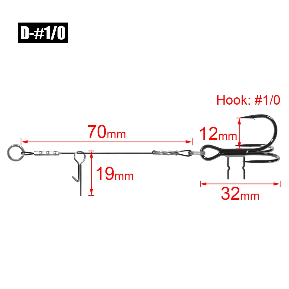 LUREGO 2pcs Strike Point Stinger Rig for Pike Fishing, Wide Bend T Belly Assist Hooks #4 #2 #1 #1/0, Soft Rubber Softbait Lure Fishing Accessorie