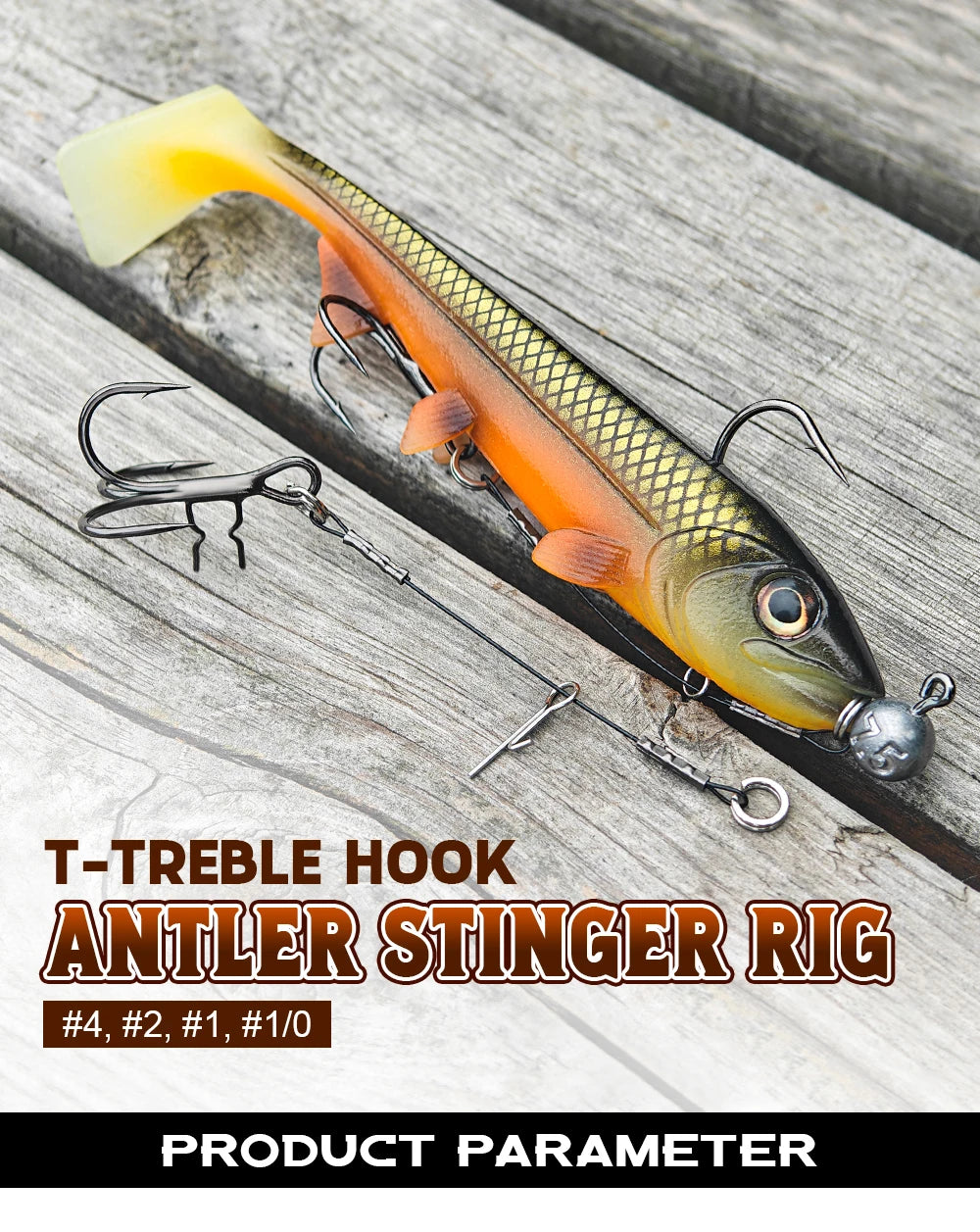 LUREGO 2pcs Strike Point Stinger Rig for Pike Fishing, Wide Bend T Belly Assist Hooks #4 #2 #1 #1/0, Soft Rubber Softbait Lure Fishing Accessorie