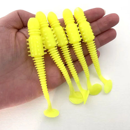5PCS 10cm Sea Cucumber Style Ribbed Soft Lure with T-Tail