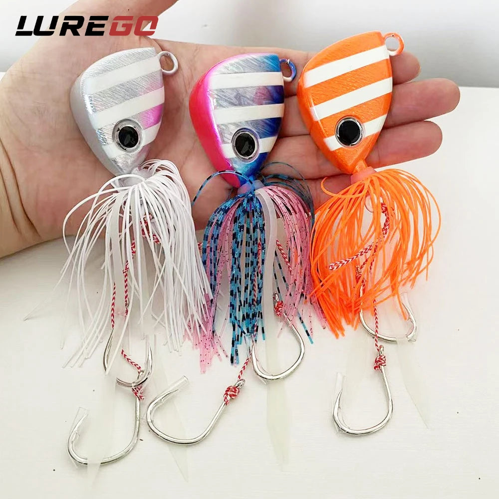 100g-250g Jigging Lure | Offshore Saltwater Jigging Lure with Squid Skirt Double Hooks
