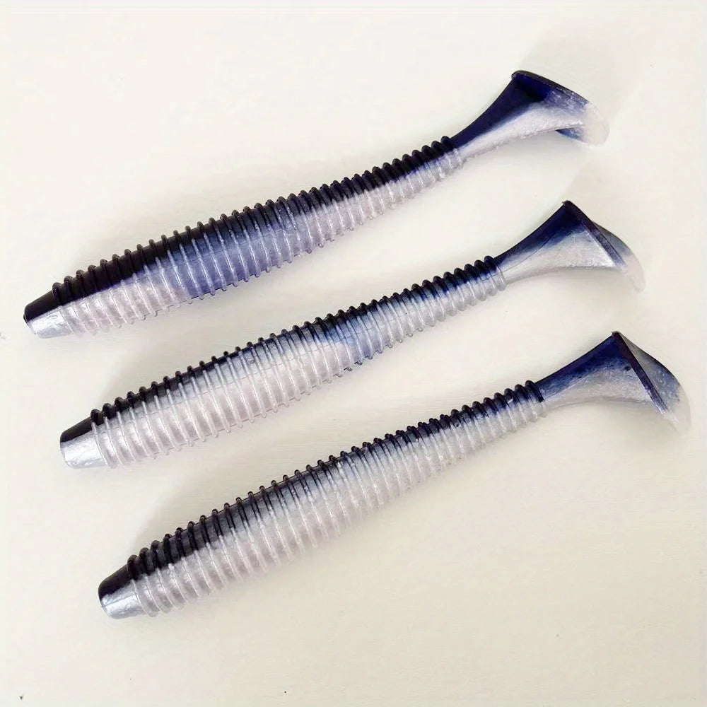 3PCS  16cm/20cm Large Ribbed T-Tail Soft Lure, Realistic Fishing Bait, Slow-Sink Design, Suitable for All Water Layers