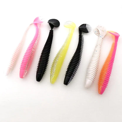 5PCS   Threaded T-tail Soft Bait 12CM, Helical Disturbance, All-Water Level Search, Multi-color Options Available.