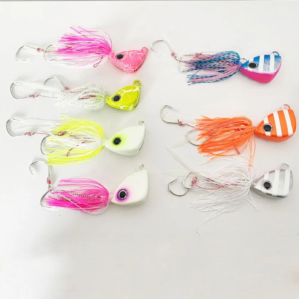 100g-250g Jigging Lure | Offshore Saltwater Jigging Lure with Squid Skirt Double Hooks