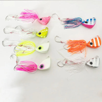100g-250g Jigging Lure | Offshore Saltwater Jigging Lure with Squid Skirt Double Hooks