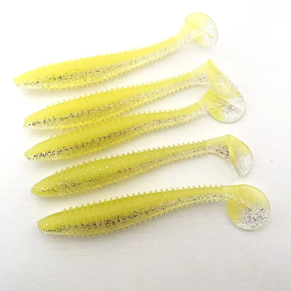 5PCS   Threaded T-tail Soft Bait 12CM, Helical Disturbance, All-Water Level Search, Multi-color Options Available.