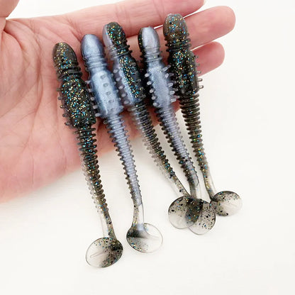 5PCS 10cm Sea Cucumber Style Ribbed Soft Lure with T-Tail