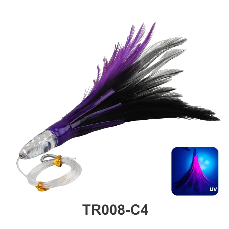 160mm/46g Feather Trolling Lure, Resin Fish Head UV Bionic Spanish Mackerel Sea Fishing Bait for Saltwater Trolling Fishing