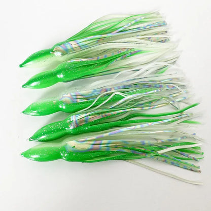 5PCS Bullet Head Squid Skirt Soft Plastic Bait | Saltwater Jigging Lure for Tuna & Sea Bass | 6" 7" Large Size | Puncture-Proof