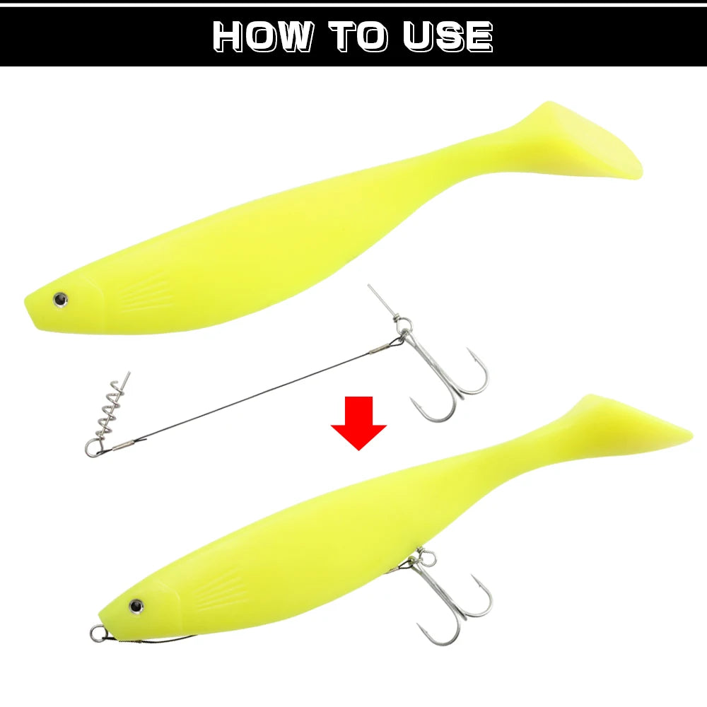 2PC Stinger Wire Trace Leader With Screw Treble Hook For Soft Bait