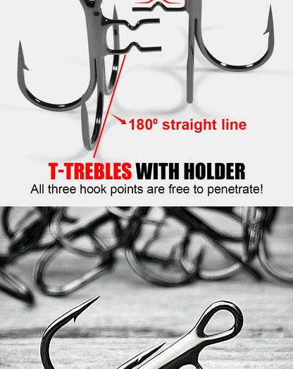LUREGO 2pcs Strike Point Stinger Rig for Pike Fishing, Wide Bend T Belly Assist Hooks #4 #2 #1 #1/0, Soft Rubber Softbait Lure Fishing Accessorie