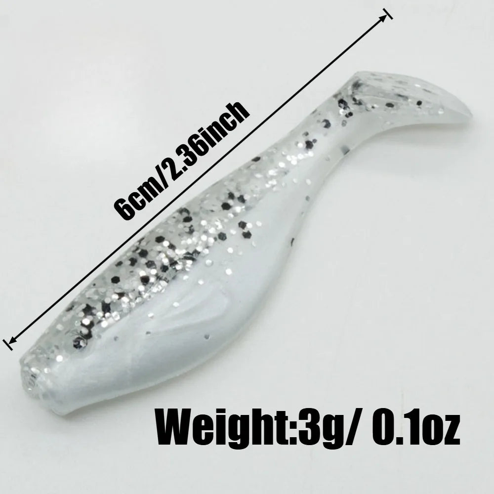 5PCS  6cm T-Tail Soft Bait, Sinking Fish Shaped Worm, Slow Sinking & Wobbling Action, All Water Layer Search