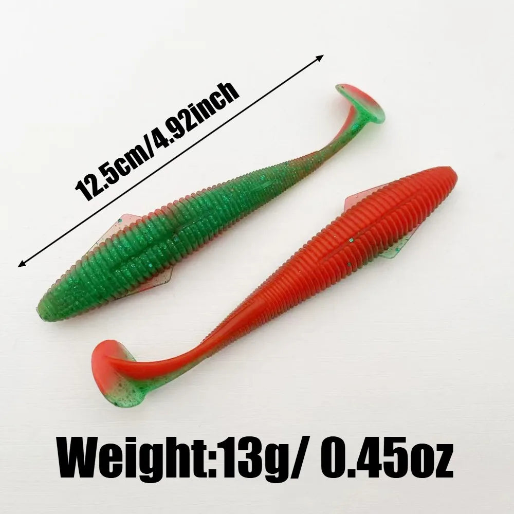 3PCS  12.5cm T-tail Soft Lure: Features a micro-wing dual-groove design for dynamic, all-water action
