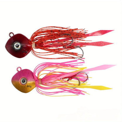 80g-200g 3D Eyes Laser Jig Lure, Heavy Skirted Swimbait for Deep Jigging Long Cast Saltwater Freshwater Fishing Bait