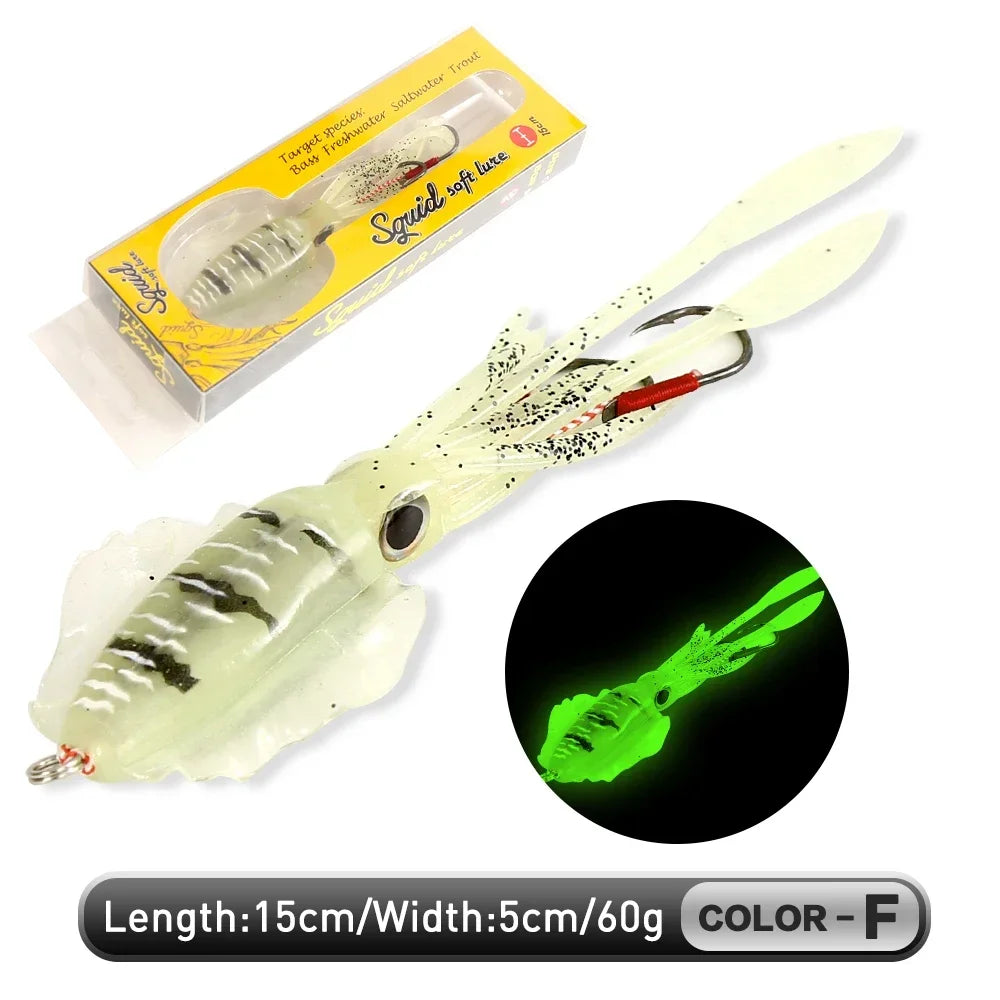 60g Soft Squid Bait Fishing Trolling Lure Octopus Head Jigs Luminous UV Squid Jig