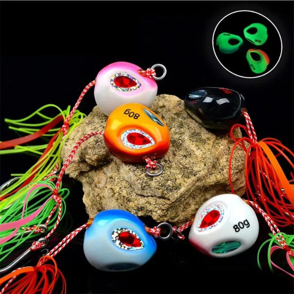 Slow Jigging Metal Lure 60-200g - Full Water Column Sinking Bait with Hook Rig ，Tail color random