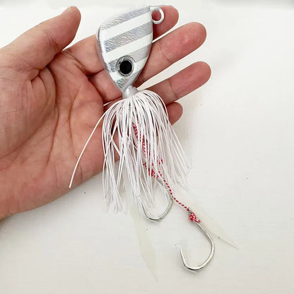 100g-250g Jigging Lure | Offshore Saltwater Jigging Lure with Squid Skirt Double Hooks