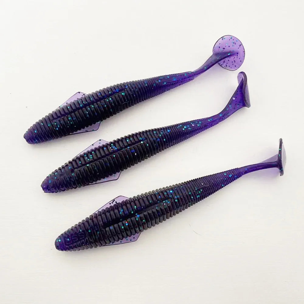 3PCS  12.5cm T-tail Soft Lure: Features a micro-wing dual-groove design for dynamic, all-water action