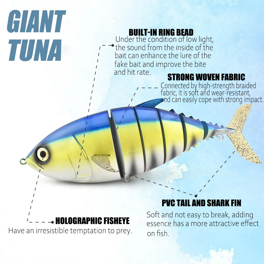 410mm 1000g Big Size Tuna Lure – 6 Section Multi-Jointed Sinking Swimbait, Heavy Duty Saltwater Fishing Wobbler